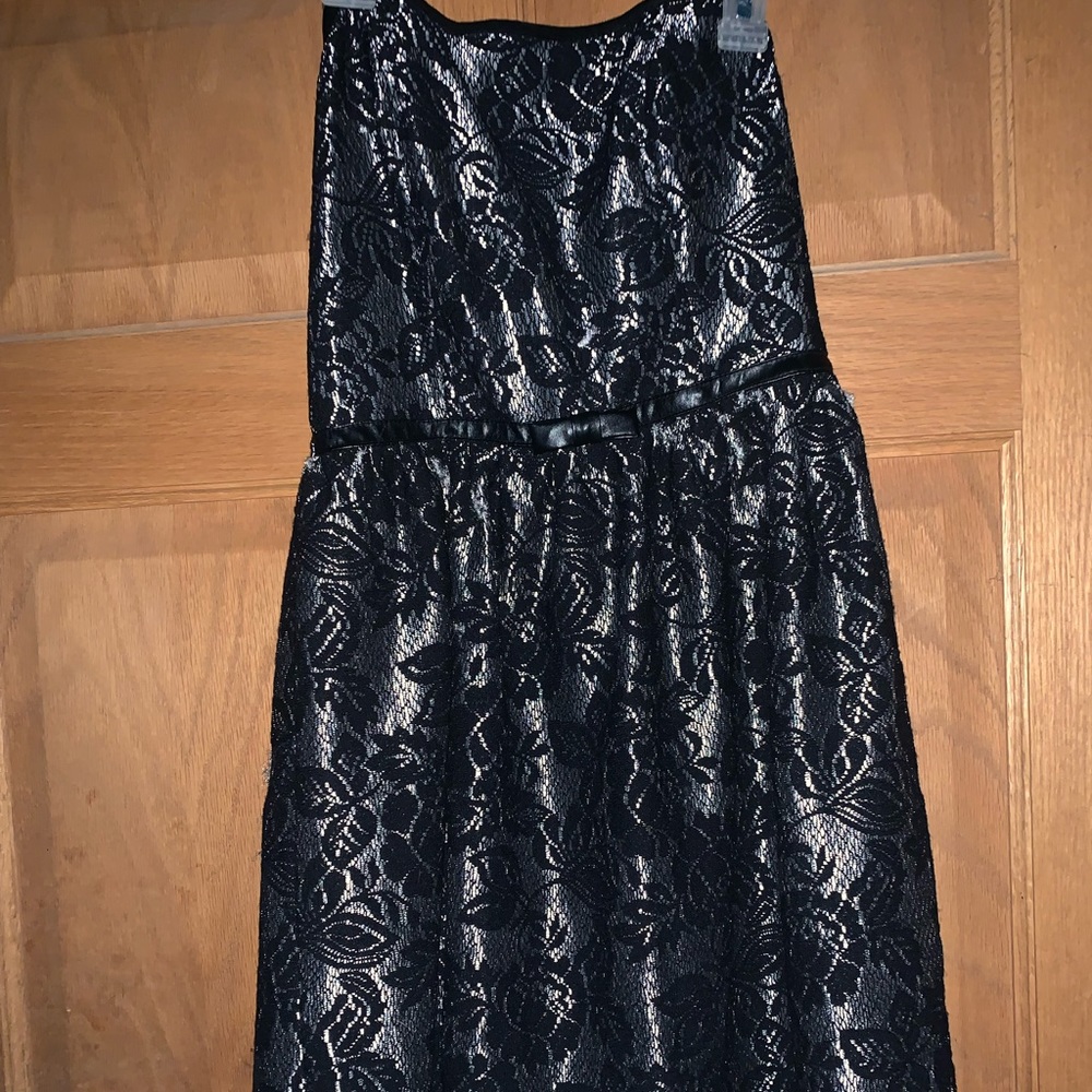 Strapless black and silver lace dress